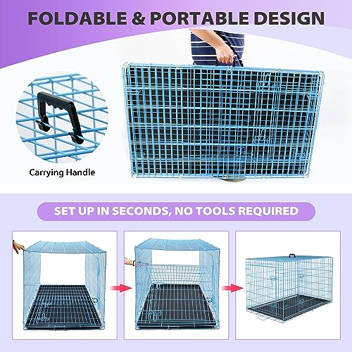 BestPet 42 Inch Folding Metal Wire Dog Crate with Double-Door and Removable Tray O49217