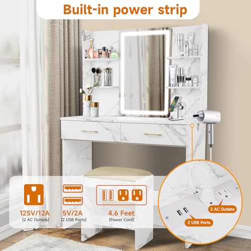 White Vanity Set with Lighted Mirror, Drawers and Stool V52922