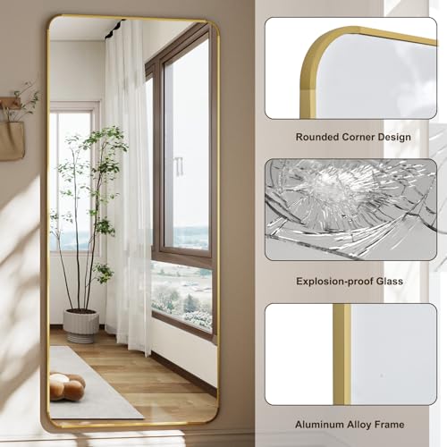 HARRITPURE 56" x 21" Rounded Full Length Floor Mirror with Aluminum Frame I85546