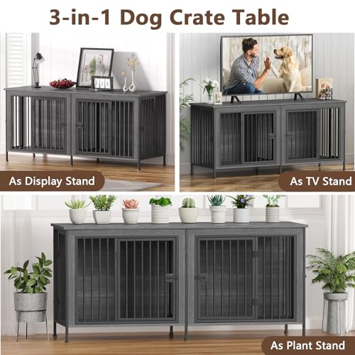 EasyCom XL Wooden Dog Crate Furniture for Medium and Large Breeds, 2 Doors A673