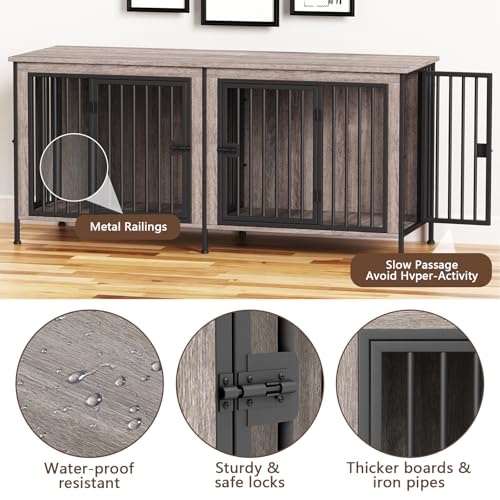 EasyCom XL Wooden Dog Crate Furniture for Medium and Large Breeds, 2 Doors A673