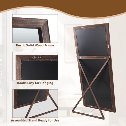 MELOMOIR Rustic Farmhouse Full Length Mirror 64"x21" Wood Frame Floor Mirror U91698