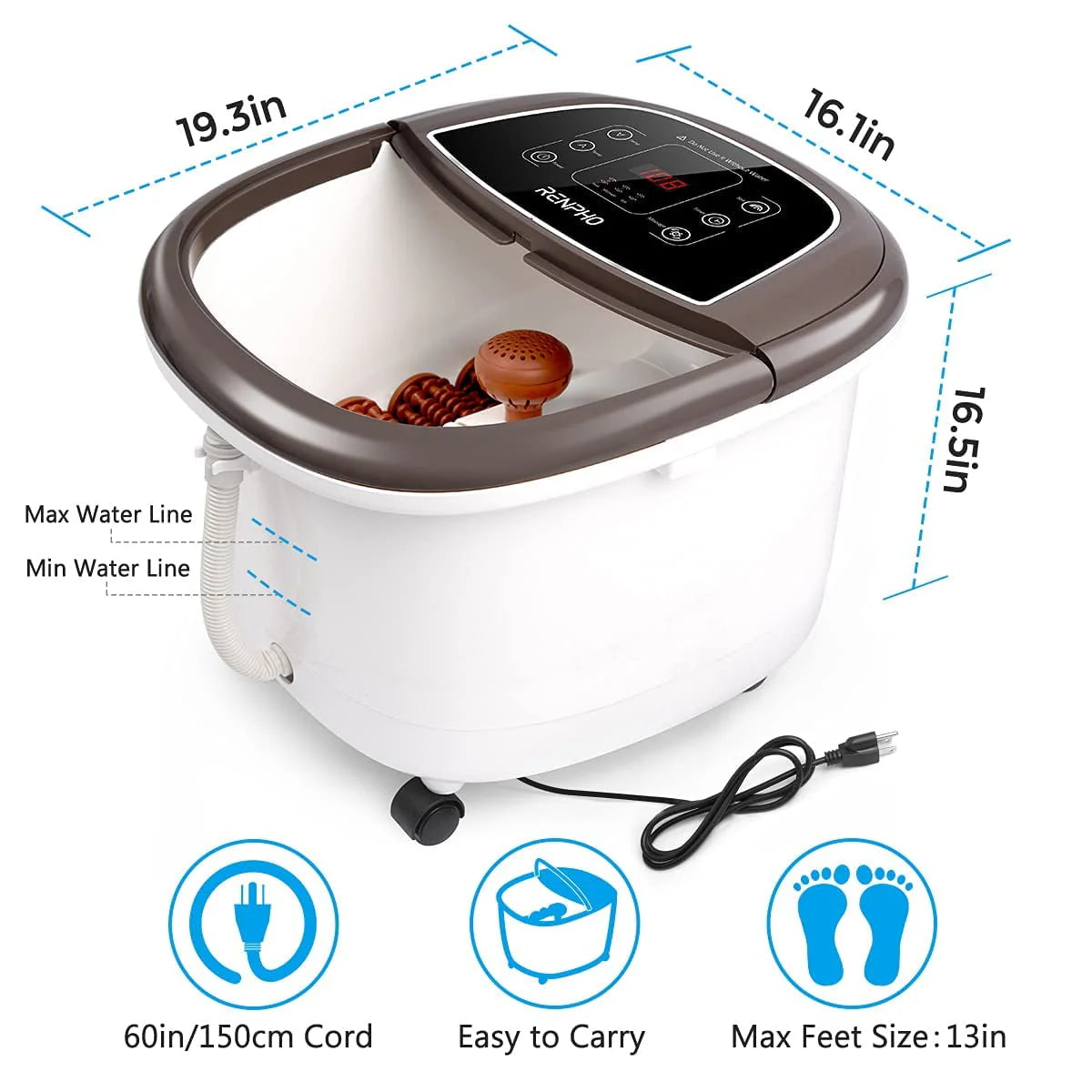 RENPHO Foot Spa Bath Massager with Heat Bubbles and Jets A1998