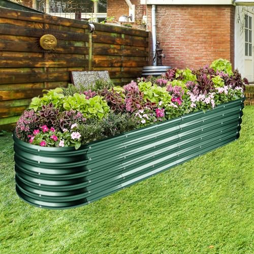 Land Guard 8ft Galvanized Raised Garden Bed Kit, Oval Metal Outdoor Planter Box, Silver D8675