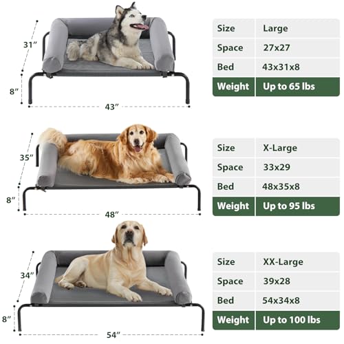 Cooling Elevated Dog Bed for Large Dogs, Waterproof Raised Cot with Headrest, Grey W43220