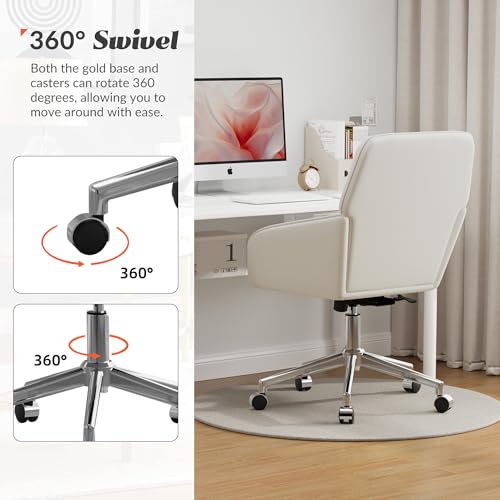 Velvet Home Office Chair with Gold Base, Swivel Desk Chair with Wheels (Cream) Z435471