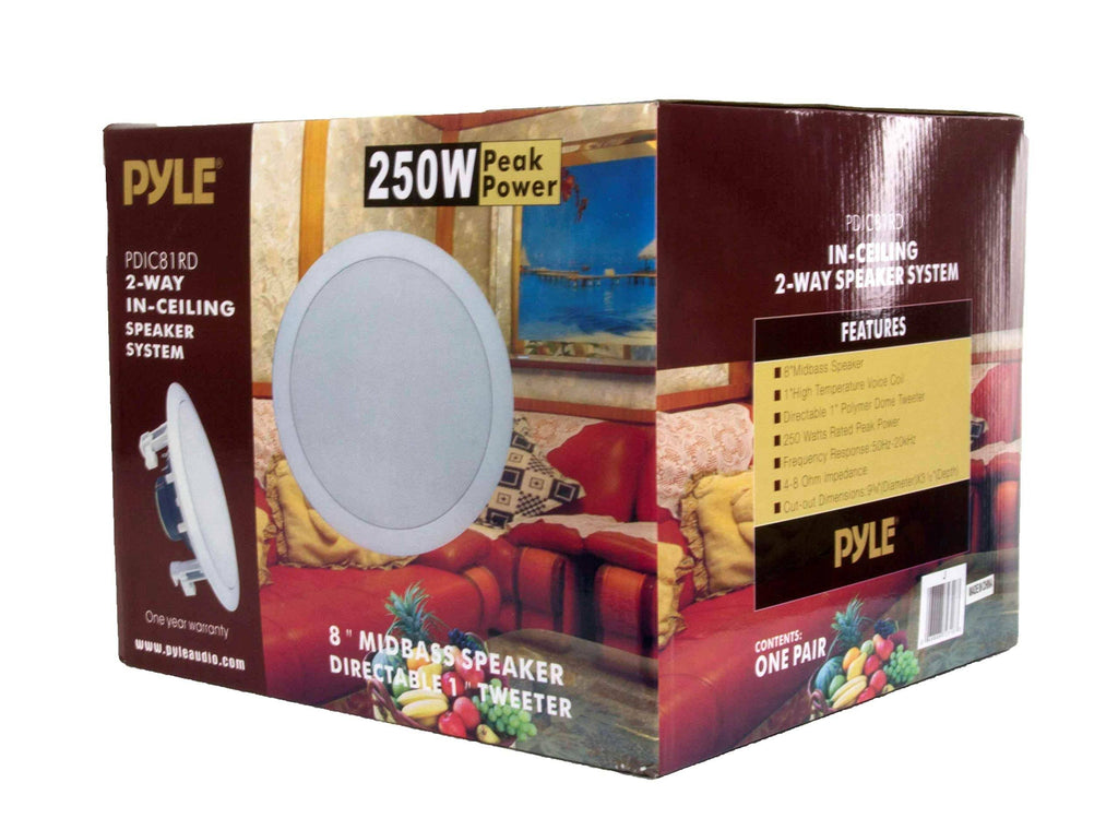 Pyle Pdic81rd 8x22 1000W Round Wall and Ceiling Speakers 2 Pair F161
