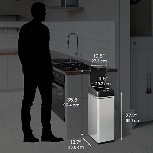 iTouchless 13 Gallon Stainless Steel Automatic Kitchen Trash Can with Lid and Odor Filter G12862
