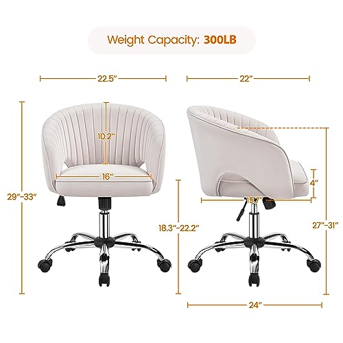 Yaheetech Velvet Vanity Chair with Wheels for Bedroom Cream U9976