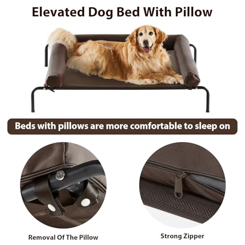 Cooling Elevated Dog Bed for Large Dogs, Waterproof Raised Cot with Headrest, Grey W43220