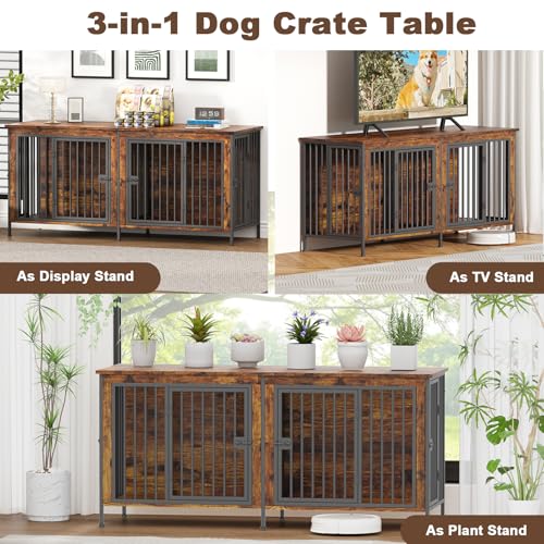 EasyCom XL Wooden Dog Crate Furniture for Medium and Large Breeds, 2 Doors A673
