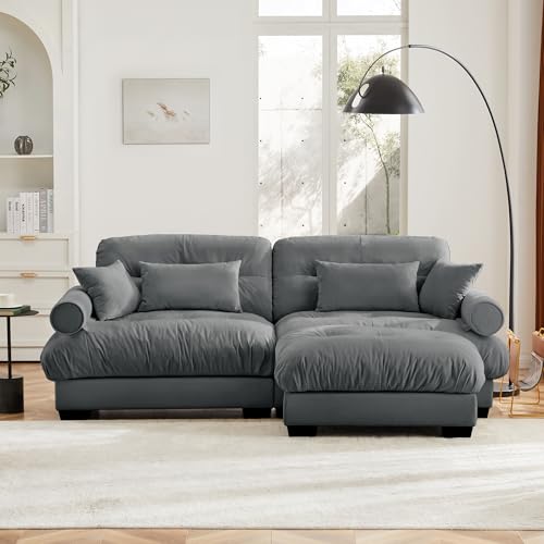 130" Modular Sectional Sofa with Movable Ottoman, Velvet Upholstered, Green Y4976