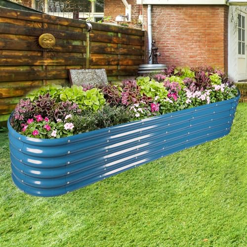 Land Guard 8ft Galvanized Raised Garden Bed Kit, Oval Metal Outdoor Planter Box, Silver D8675