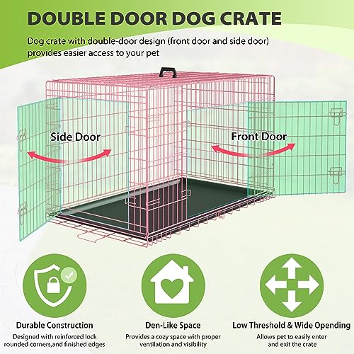 BestPet 42 Inch Folding Metal Wire Dog Crate with Double-Door and Removable Tray O49217