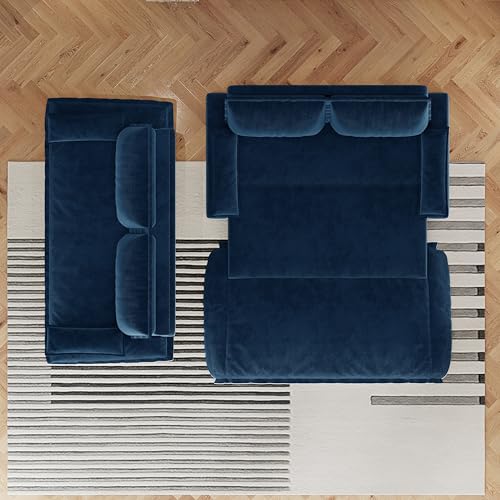 Queen Size Futon Sofa Bed with 2 Pillows, Blue V9731