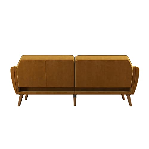 Novogratz Tallulah Memory Foam Futon Convertible Couch, Camel Faux Leather F5939