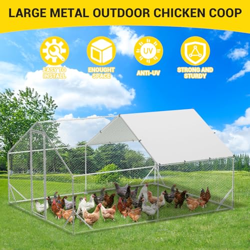 Large Metal Chicken Coop Walk-in Poultry Cage with Waterproof Cover, Double Lockable Doors X5588