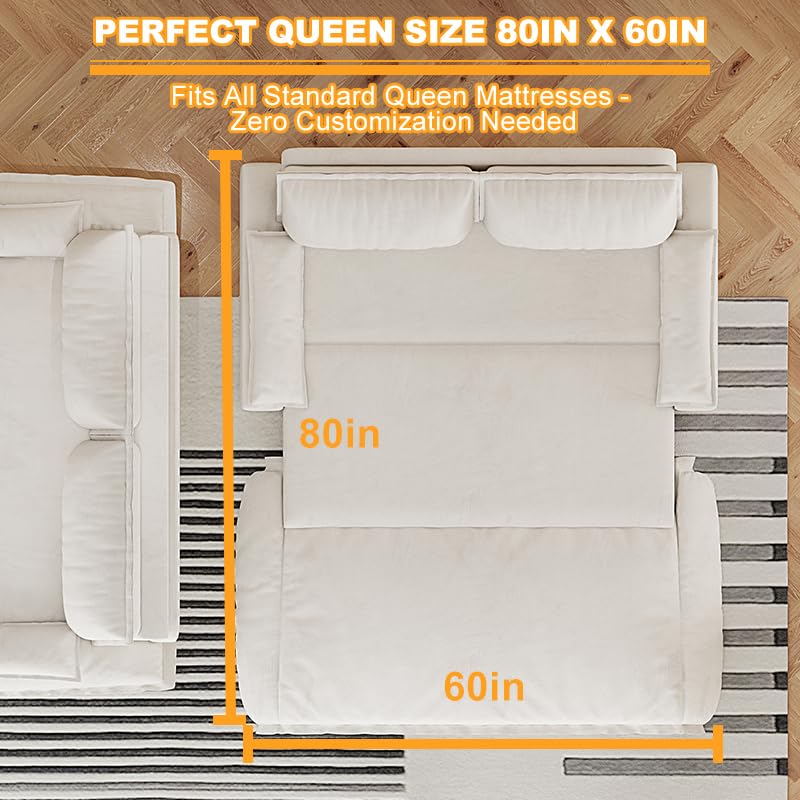 Queen Size Futon Sofa Bed with 2 Pillows, Blue V9731