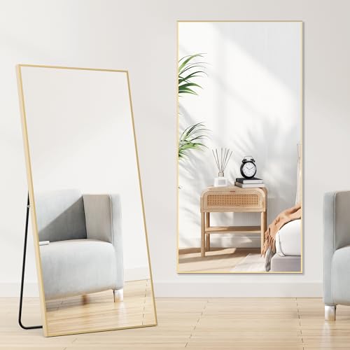 Sweetcrispy 64"x21" Arched Full Length Mirror, Standing or Leaning, Gold U4556