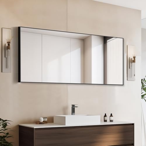 WIIS' IDEA Full Length Mirror with Stand, 59"x16" Floor Mirror, Black O584483