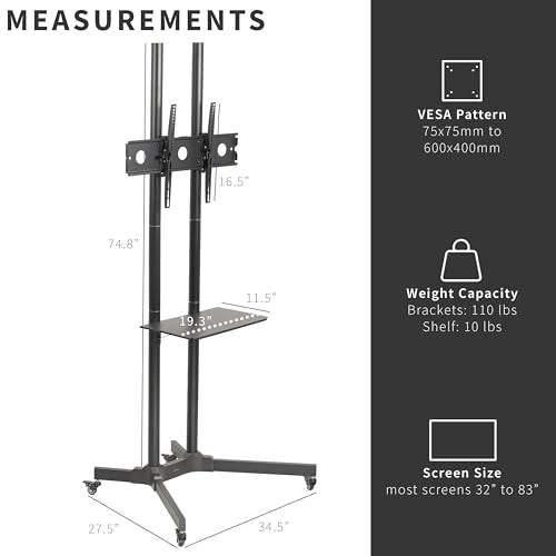 VIVO Mobile TV Cart for 32-83 inch Screens, Rolling Stand with Locking Wheels, Black F79048