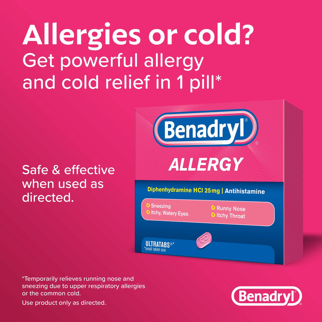 Benadryl Ultratabs Antihistamine Cold & Allergy Relief Tablets, 24 Ct W2632