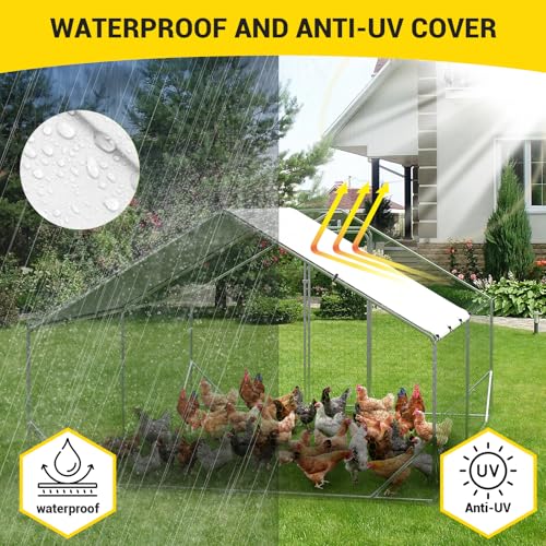 Large Metal Chicken Coop Walk-in Poultry Cage with Waterproof Cover, Double Lockable Doors X5588