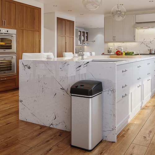 iTouchless 13 Gallon Stainless Steel Automatic Kitchen Trash Can with Lid and Odor Filter G12862
