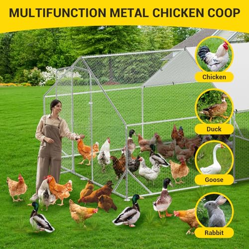 Large Metal Chicken Coop Walk-in Poultry Cage with Waterproof Cover, Double Lockable Doors X5588