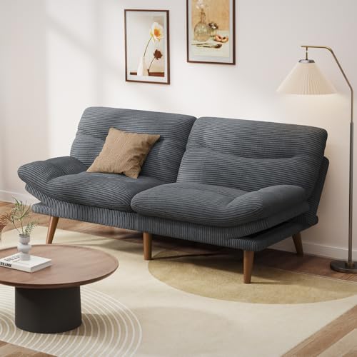 Pipishell Convertible Futon Sofa Bed, 66" Corduroy, Grey L81220