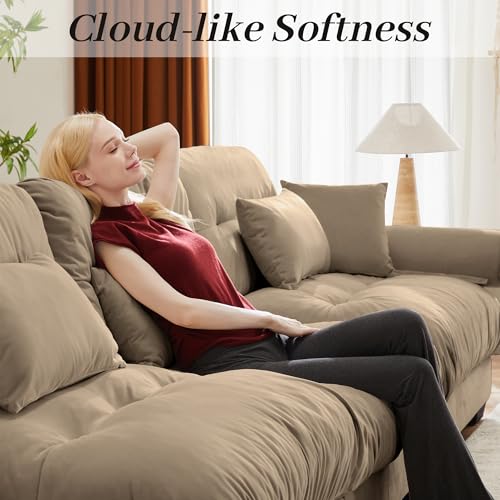 130" Modular Sectional Sofa with Movable Ottoman, Velvet Upholstered, Green Y4976