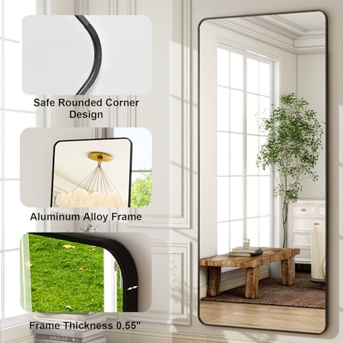 HARRITPURE 56" x 21" Rounded Full Length Floor Mirror with Aluminum Frame I85546