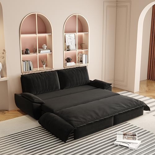Queen Size Futon Sofa Bed with 2 Pillows, Blue V9731