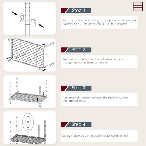 4 Tier NSF Wire Shelving Unit Heavy Duty Steel Storage Rack, Black X19089