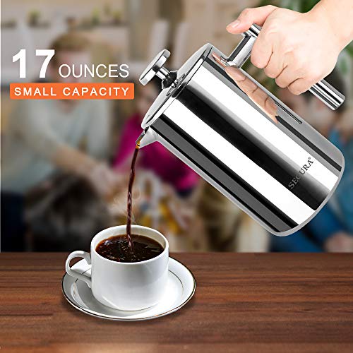 Secura French Press Coffee Maker, 34oz Stainless Steel Insulated, Silver W447