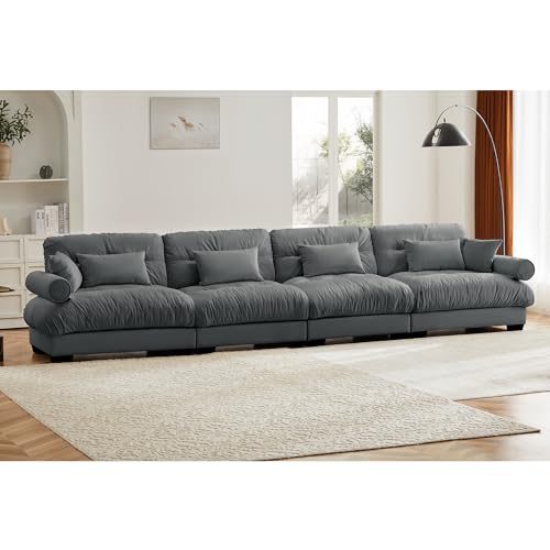 130" Modular Sectional Sofa with Movable Ottoman, Velvet Upholstered, Green Y4976