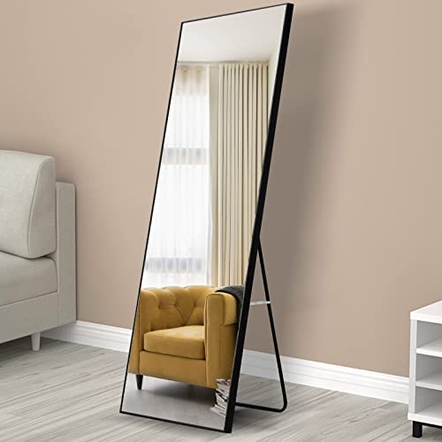 WIIS' IDEA Full Length Mirror with Stand, 59"x16" Floor Mirror, Black O584483