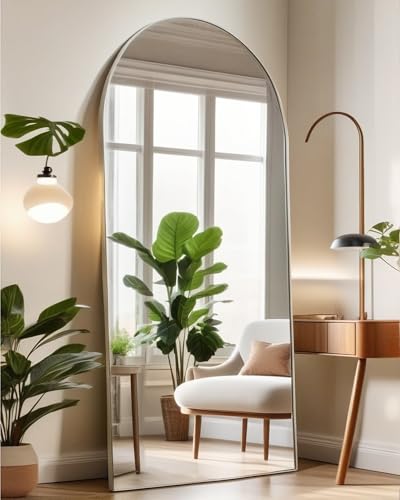 Arched Floor Mirror 58"x18" Full Length with Stand, Aluminum Frame, Black S856658