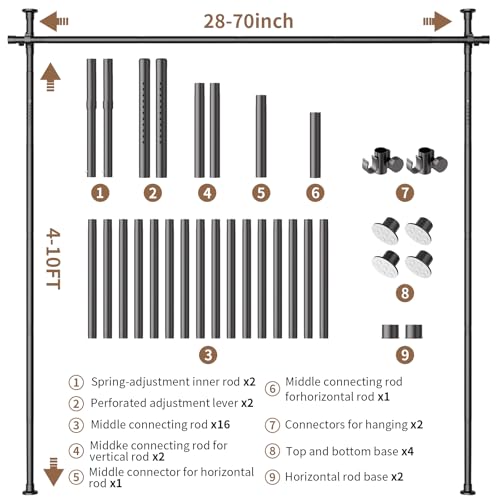 Adjustable No Drilling Room Divider Curtain Rod, Heavy Duty Metal Tension Wall Partition V7920
