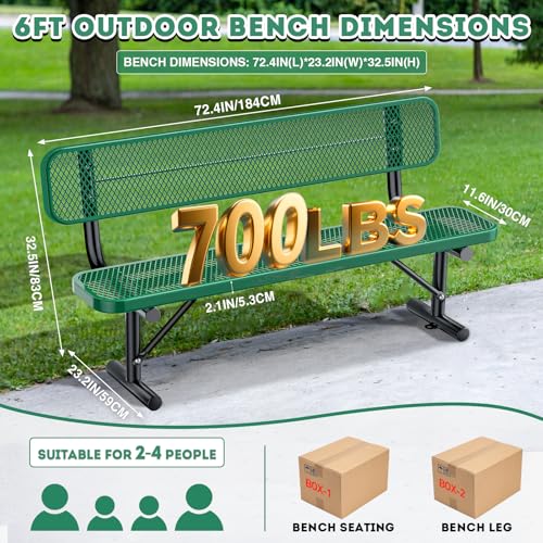 Heavy Duty Outdoor Metal Park Bench with Backrest for Garden Patio Yard K713