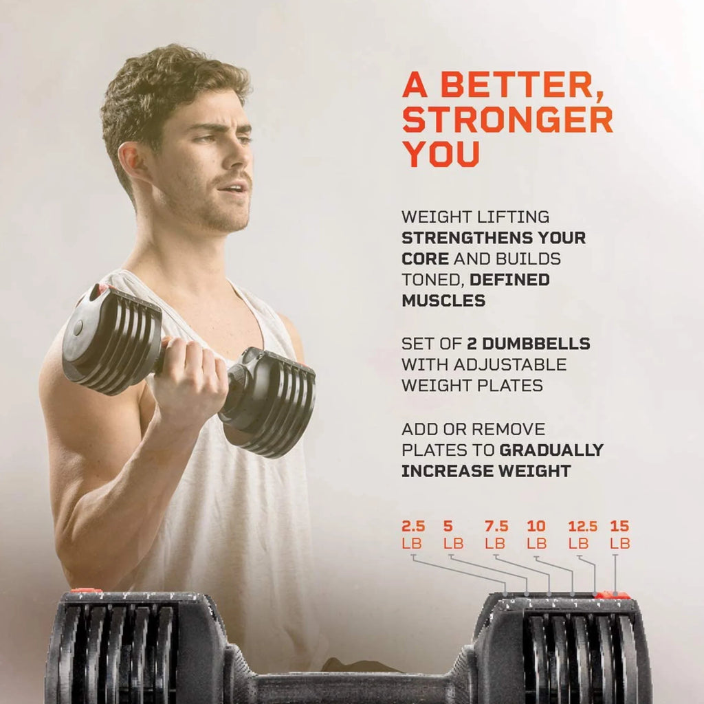 Lifepro PowerUp 15 lb Adjustable Dumbbells Set for Home Gym A725797