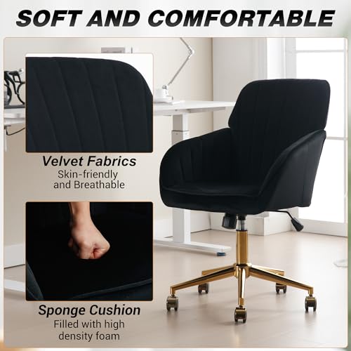 Velvet Home Office Chair with Gold Base, Swivel Desk Chair with Wheels (Cream) Z435471