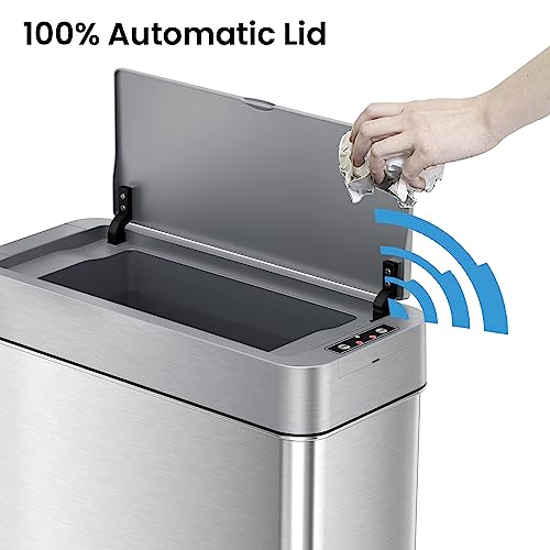 iTouchless 13 Gallon Stainless Steel Automatic Kitchen Trash Can with Lid and Odor Filter G12862
