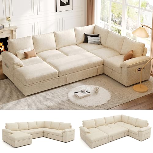 108 Inch U-Shaped Sectional Sleeper Sofa with Pull Out Bed, Dark Grey J60928