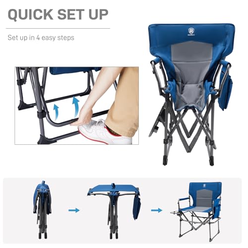 EVER ADVANCED Camping Directors Chair with Side Table, Portable Folding, Heavy Duty, Black T488