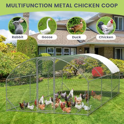 Large Metal Chicken Coop Walk-in Poultry Cage with Waterproof Cover, Double Lockable Doors X5588