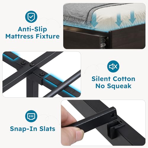 Full Size Bed Frame with Headboard, LED Lights, 4 Storage Drawers, Charging Station, Black C93321