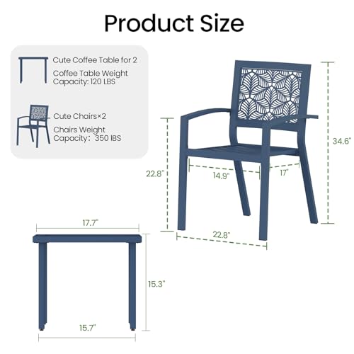Peacock Blue Outdoor Bistro Set for 2 with Coffee Table R445