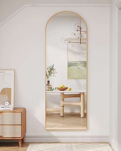 Arched Floor Mirror 58"x18" Full Length with Stand, Aluminum Frame, Black S856658