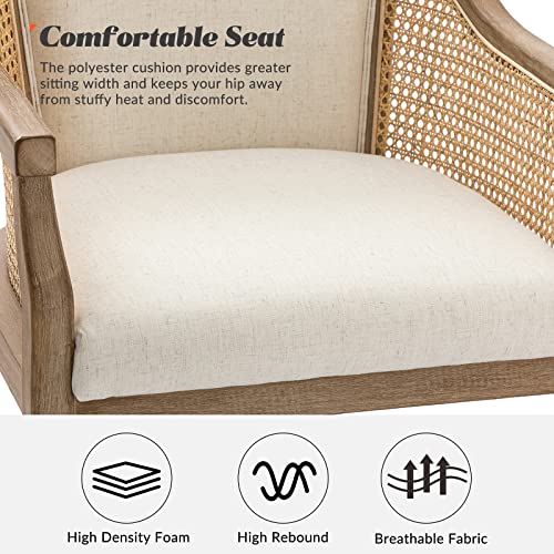 HULALA HOME Rattan Desk Chair, Upholstered Swivel Office Chair with Armrest, Ivory Z2505